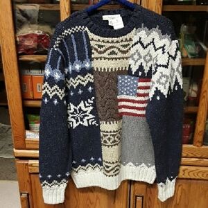 Vintage Turnbury Men's Knit Patchwork American Flag  Sweater